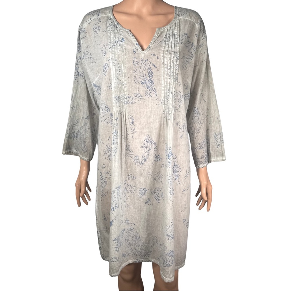 L'Oseraie Golfe de St Tropez Linen Tunic Dress Blue Botanical Pintuck XL